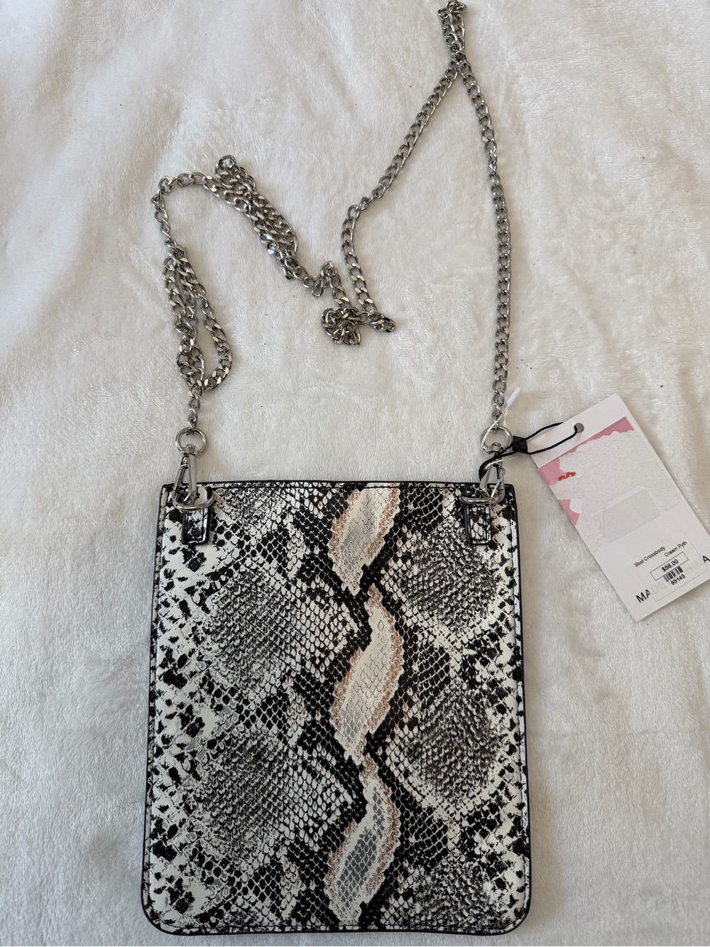 ah dorned Snake-Print Crossbody Bag with Chain Strap - Black & White